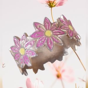 Vintage Boho 70s Floral Daisies Adjustable Metal Band Ring One Size